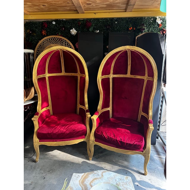1970s Pair of Gold Trim Red Baroque Porters Chairs For Sale - Image 10 of 12