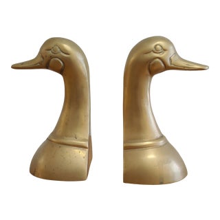 Vintage Brass Duck Head Bookends- a Pair For Sale