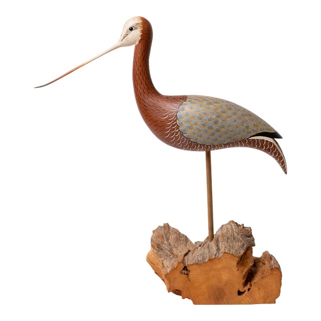 1980s Hand-Carved and Painted Curlew Shorebird Decoy For Sale