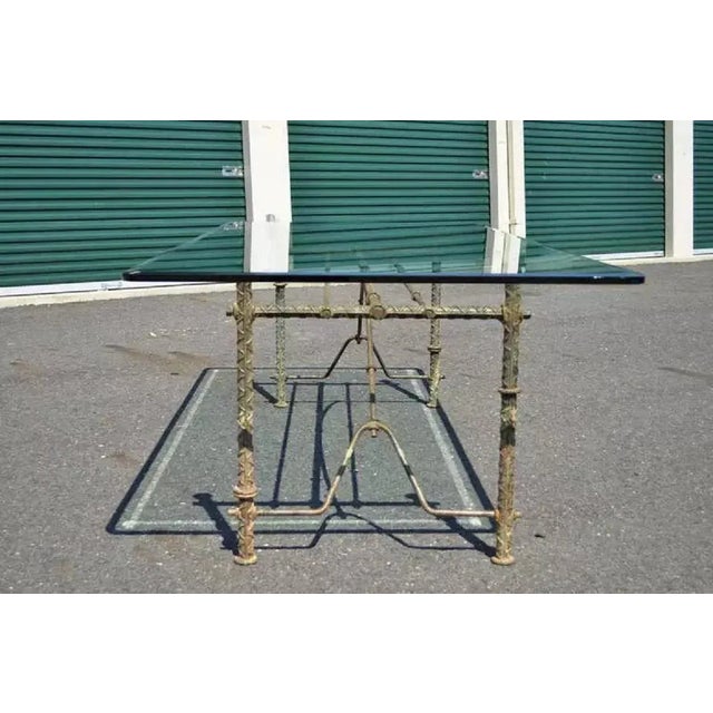 Brutalist Ilana Goor Style Iron & Glass Dining Set, Table & 8 Leather Chairs - Set of 9 For Sale In Philadelphia - Image 6 of 11