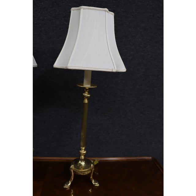 Traditional Pair of Solid Brass Trifoot Table Lamps For Sale - Image 3 of 11
