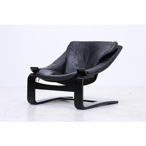 Vintage Lounge Chair in Leather, 1970s For Sale - Image 4 of 14
