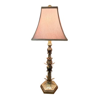 Antiqued Gold Crackle Finish Table Lamp With Acanthus Leaf Motifs - 33.5 Height For Sale