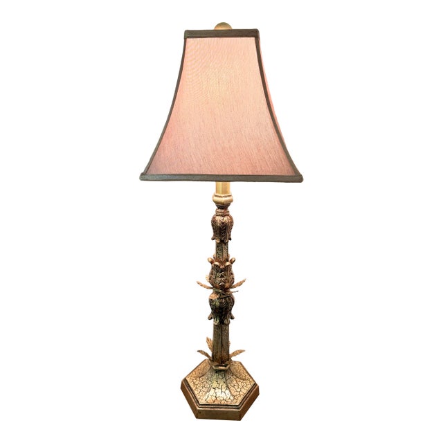 Antiqued Gold Crackle Finish Table Lamp With Acanthus Leaf Motifs - 33.5 Height For Sale