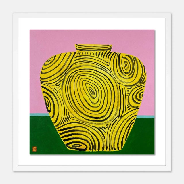 Contemporary Yellow Vase by Jelly Chen in White Framed Paper, Medium Art Print For Sale - Image 3 of 3