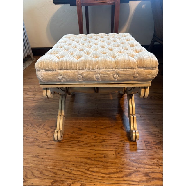 Eggshell Mid-Century Karges Pair Benches Button-Tufted Champagne Upholstery For Sale - Image 8 of 12
