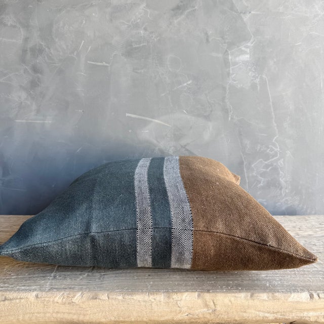 Belgian Linen Aloutte Pillow With Stripes Includes Down Feather Insert For Sale In Los Angeles - Image 6 of 7