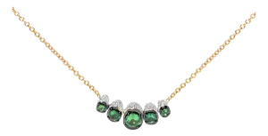 18K Rose Gold 3/4 Cttw Pave Diamonds and Graduated Green Tsavorite Gemstone Curved Bar Choker Neckla