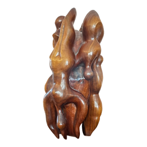 Vintage Very Large Figurative Modernist Carved Wood Sculpture