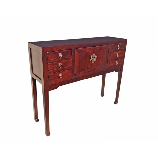 Chinese Vintage Chinese 37" Long Elm Multi-Storage Console Table For Sale - Image 3 of 5