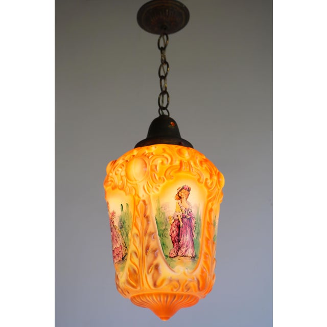 Antique French Renaissance Hand Painted Opaline Victorian Pendant Light, 1910 For Sale - Image 15 of 15