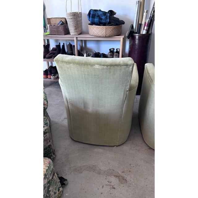 Transitional Upholstered Swivel Chairs Pair For Sale - Image 3 of 17