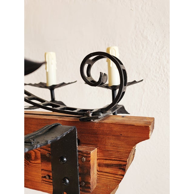 Vintage Spanish Revival Wrought Iron Chandelier For Sale - Image 9 of 12