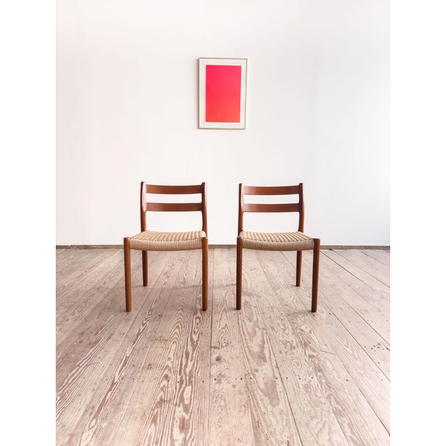 Mid-Century Modern Vintage Model 84 Teak Dining Chairs by Niels O. Møller for J.L. Moller, Set of 2 For Sale - Image 3 of 15
