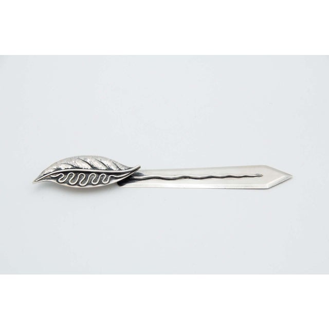 Silver Letter Opener with Embossed Leaf-Shaped Handle For Sale - Image 3 of 3