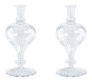 Vellum 2-Piece Set Small Clear Spiral Glass Vases, Turnip Shape