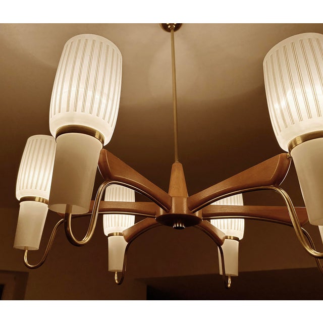 Large Scandinavian Style Pendant Light in Glass and Teak from Temde, 1960s For Sale - Image 15 of 18