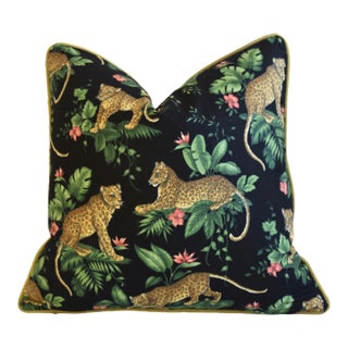 Jungle Leopard Cheetah Big Cat & Floral Feather/Down Pillow 22" Square For Sale