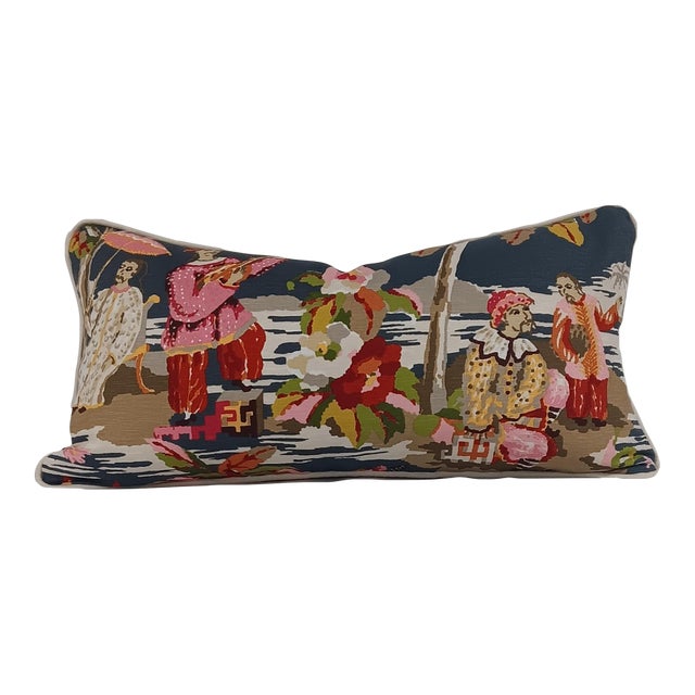 Brunschwig and Fils "Xian " Linen and Cotton Grey and Pink Down Filled Pillow For Sale