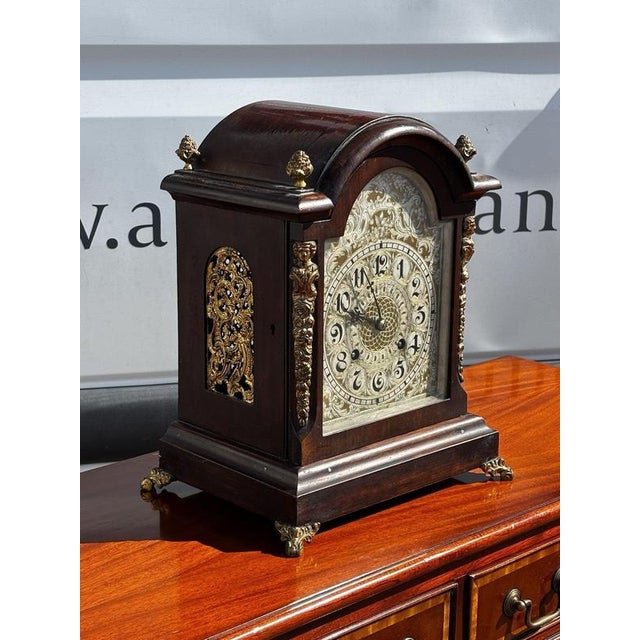 Wood Antique Bracket Clock with Key For Sale - Image 7 of 13