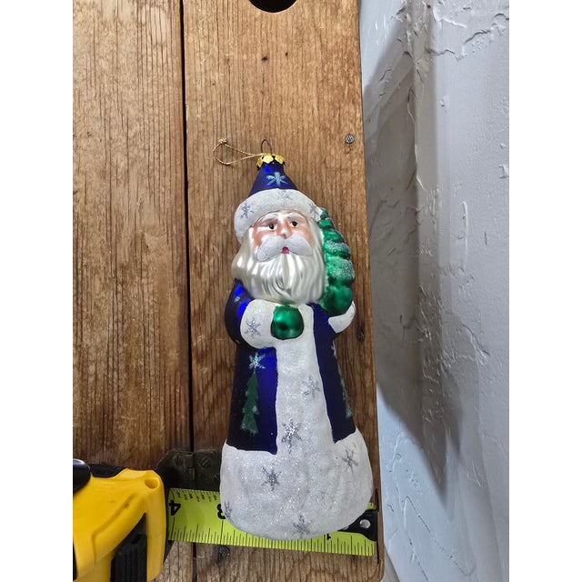 Blue Vintage Polish Hand-Blown Glass Cobalt Blue Father Christmas Ornament For Sale - Image 8 of 12
