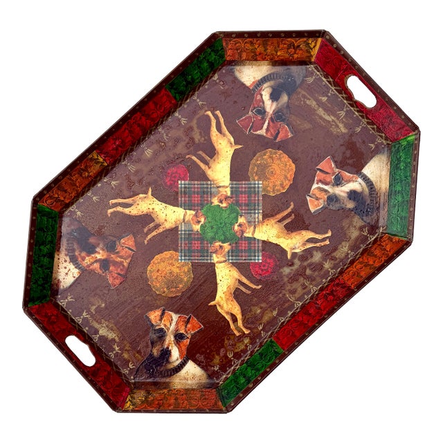 Decoupage Jack Russell Terrier Dog Tray by Holly Lueders for Henri Bendel 1997 For Sale