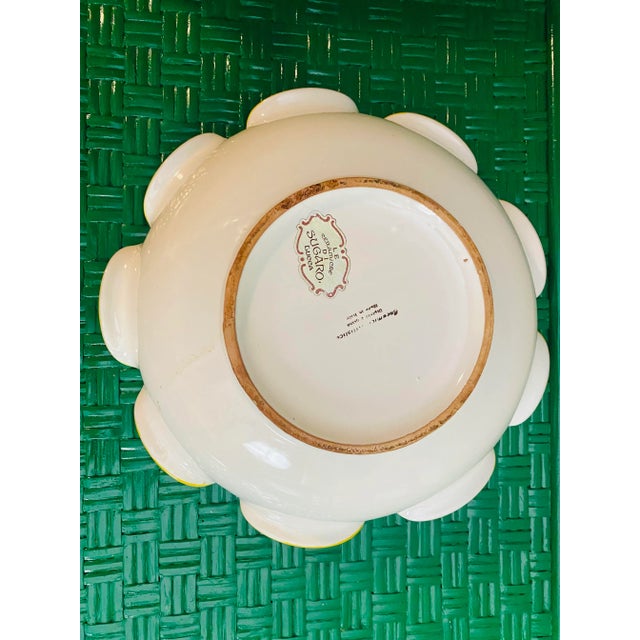 Hollywood Regency Italian Ceramiche Hand Painted Serving Bowl Blue & Yellow Lemon Design Sign For Sale - Image 4 of 10