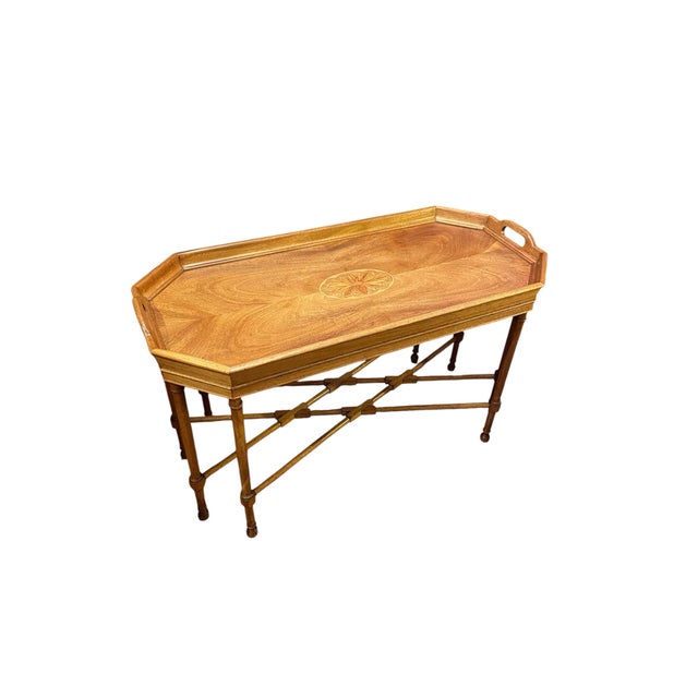 Drexel Vintage Drexel Floral Marquetry Inlay Cocktail Coffee Fixed Tray Table For Sale - Image 4 of 12