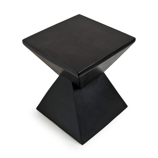 Modern black prism outdoor side table. Created from solid cement resin mixture. Prism lightweight classic bold black...