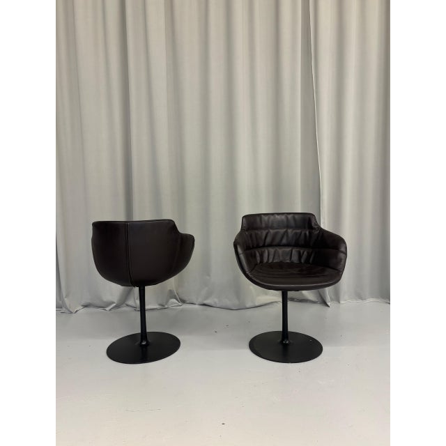 Brown Vintage Brown Leather Swivel Cocktail Chairs, Italy, 1980s, Set of 2 For Sale - Image 8 of 10