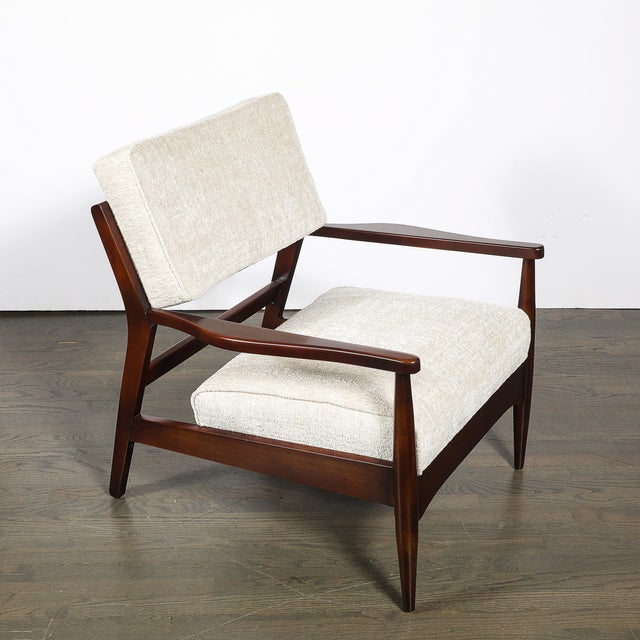 Pair of Mid-Century Modern Walnut Armchairs With Off-White Textural Upholstery For Sale - Image 15 of 18