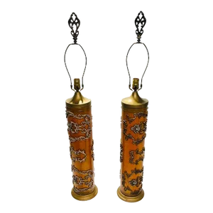 Antique Wallpaper Printing Roller Table Lamps-A Pair