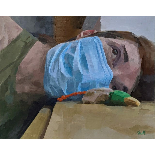 Discomforting Dichotomy by Shelli Langdale | Oil on Panel Portrait of a person with a mask. For Sale