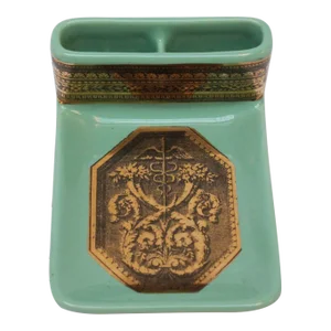 Vintage Piero Fornasetti "Caduceus" Lithograph Gilt Porcelain Green Ashtray