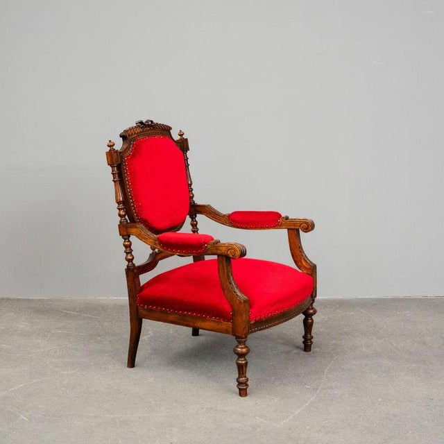 Antique Mahogany Armchair in Red, 1800s For Sale - Image 17 of 17