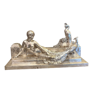 1920s Lady With Peacocks, French Art Deco Terracotta.