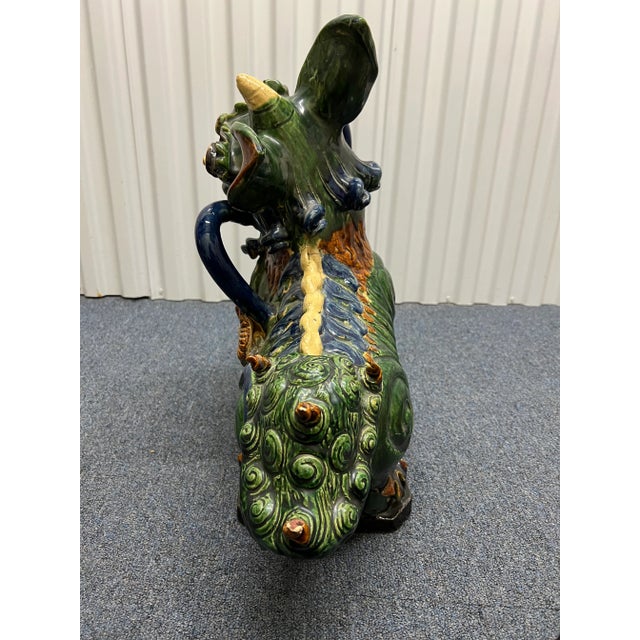 Antique Italian Majolica Chinese Foo Dog or Guardian Lion Sculptures- a Pair For Sale - Image 9 of 12