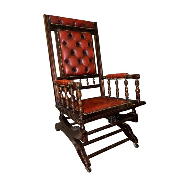 English Leather Platform Rocking Chair For Sale - Image 4 of 4