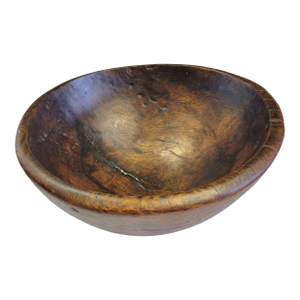 Circa 1800s Spain Rustic Handcrafted Burlwood Fruit Bowl