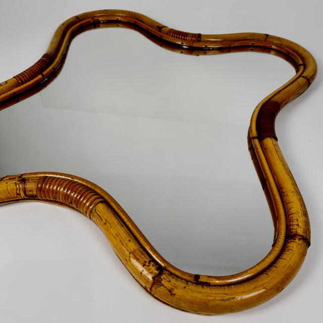 Mid-Century Curved Bamboo Wall Mirror, Italy, 1960s, in Very Good conditions. Designed 1960 to 1969