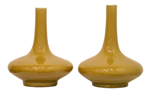 Transitional Hand Thrown Gold Glaze Chinese Porcelain Vases Pair