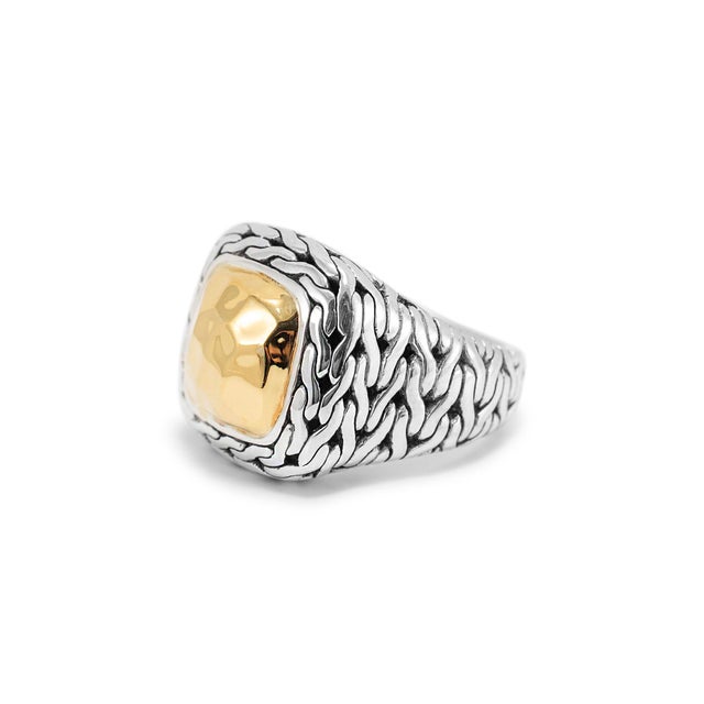 John Hardy Palu 22k Yellow Gold & 925 Sterling Silver Hammered Cocktail Ring, Size 5 For Sale - Image 4 of 8