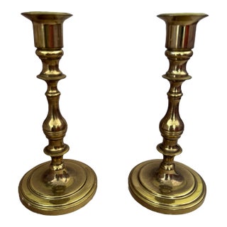 Pair of Vintage Solid Brass Candlesticks Holders For Sale