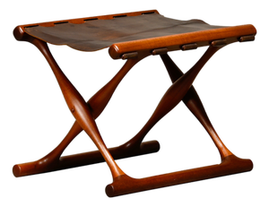 PH43 Guldhøj Stool in Teak and Brown Leather by Poul Hundevad, Denmark, 1960s