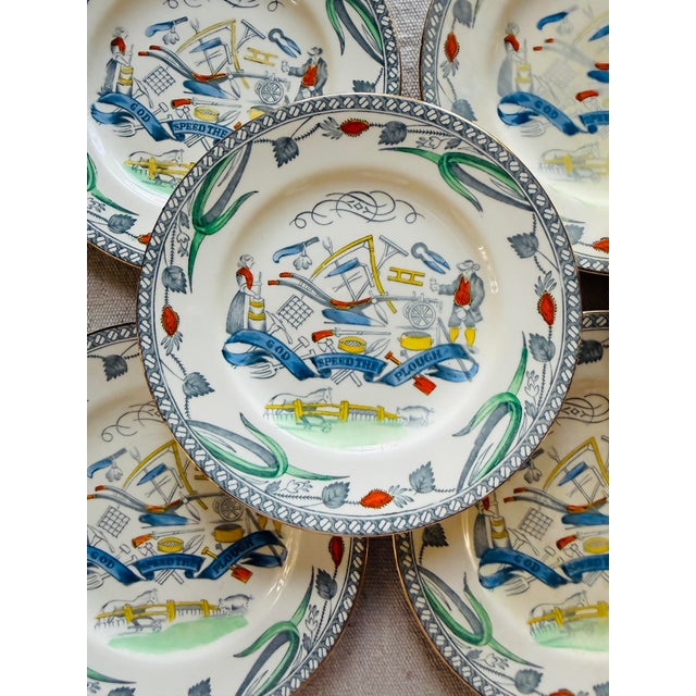 Set of 10 Antique English Farmers Arms Plates 6.125 Inch British Transferware B LTD England Rustic Tableware 1900-1920 For Sale - Image 10 of 12