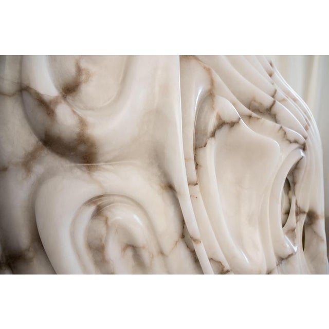 Contemporary Large Fossil Moon Wall Mirror in Alabaster and Glass Mirror by Amarist Studio For Sale - Image 3 of 17