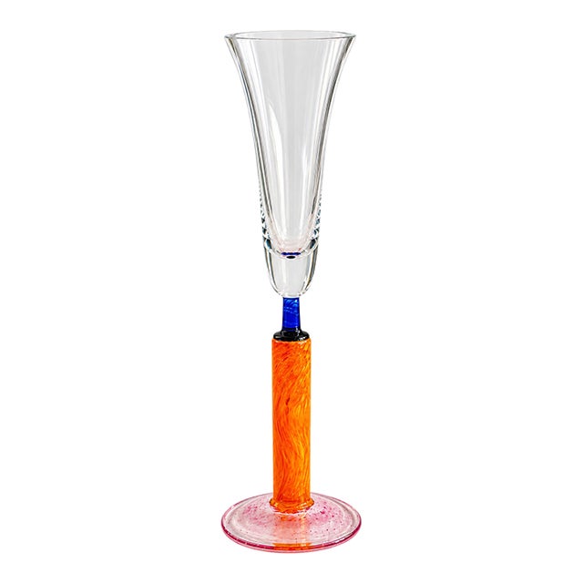 1990s Postmodern Memphis Style Hand-Blown Art Glass Champagne Flute For Sale