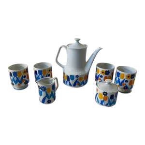 Vintage 1960s Porcelain Coffee Set by Enesco Japan Retro Floral Design- 7 Pieces
