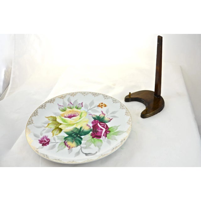 Rose Bouquet Porcelain Plate & Stand For Sale - Image 4 of 4