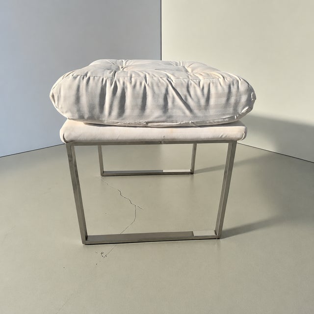 Milo Baughman Milo Baughman Style Chrome Upholstered Stool For Sale - Image 4 of 14